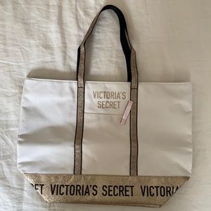 NWT- Victoria’s Secret Tote - Gold/Cream Canvas